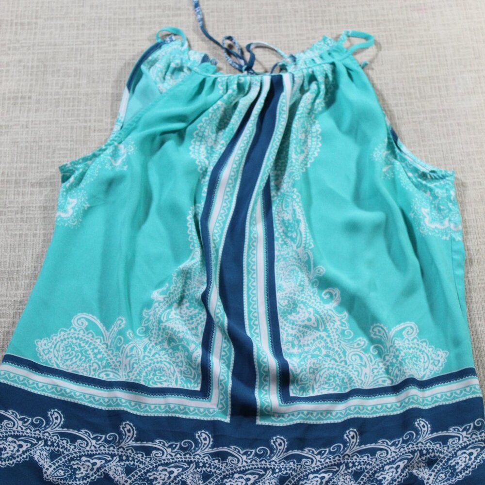 New York & Company Turquoise and Blue Handkerchief Halter Top